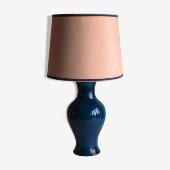 Lampe de table en céramique bleue France 1970