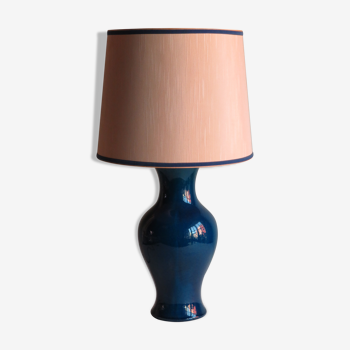 Large blue ceramic table lamp, France 1970