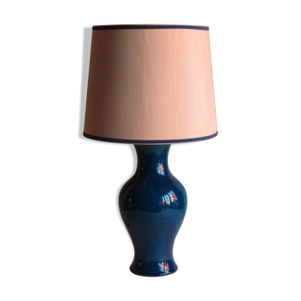 Large blue ceramic table lamp, France 1970