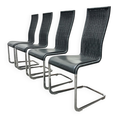 Chaises cantilever allemandes grises B25 avec coussins en cuir de Tecta, lot de 4