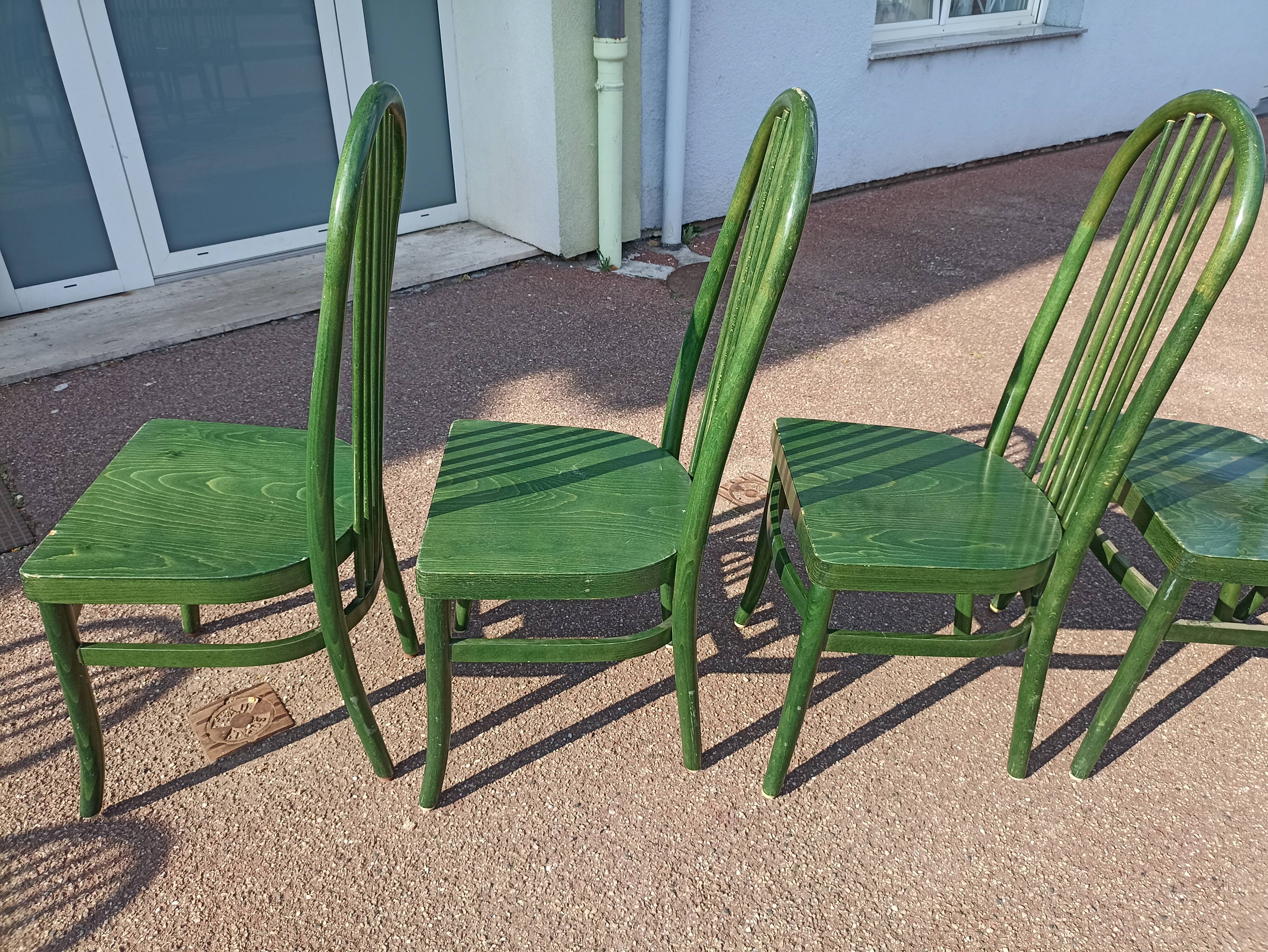 Lot de 6 chaises de bistrot baumann eden terrasse verte bois - vintage