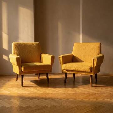 Pair of retro armchairs mid-century upholstered lounge chairs, Central European, mid-20th century