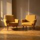 Pair of retro armchairs mid-century upholstered lounge chairs, Central European, mid-20th century
