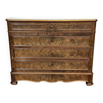 Commode Napoléon III en acajou,chêne et dessus marbre blanc fin XIXème