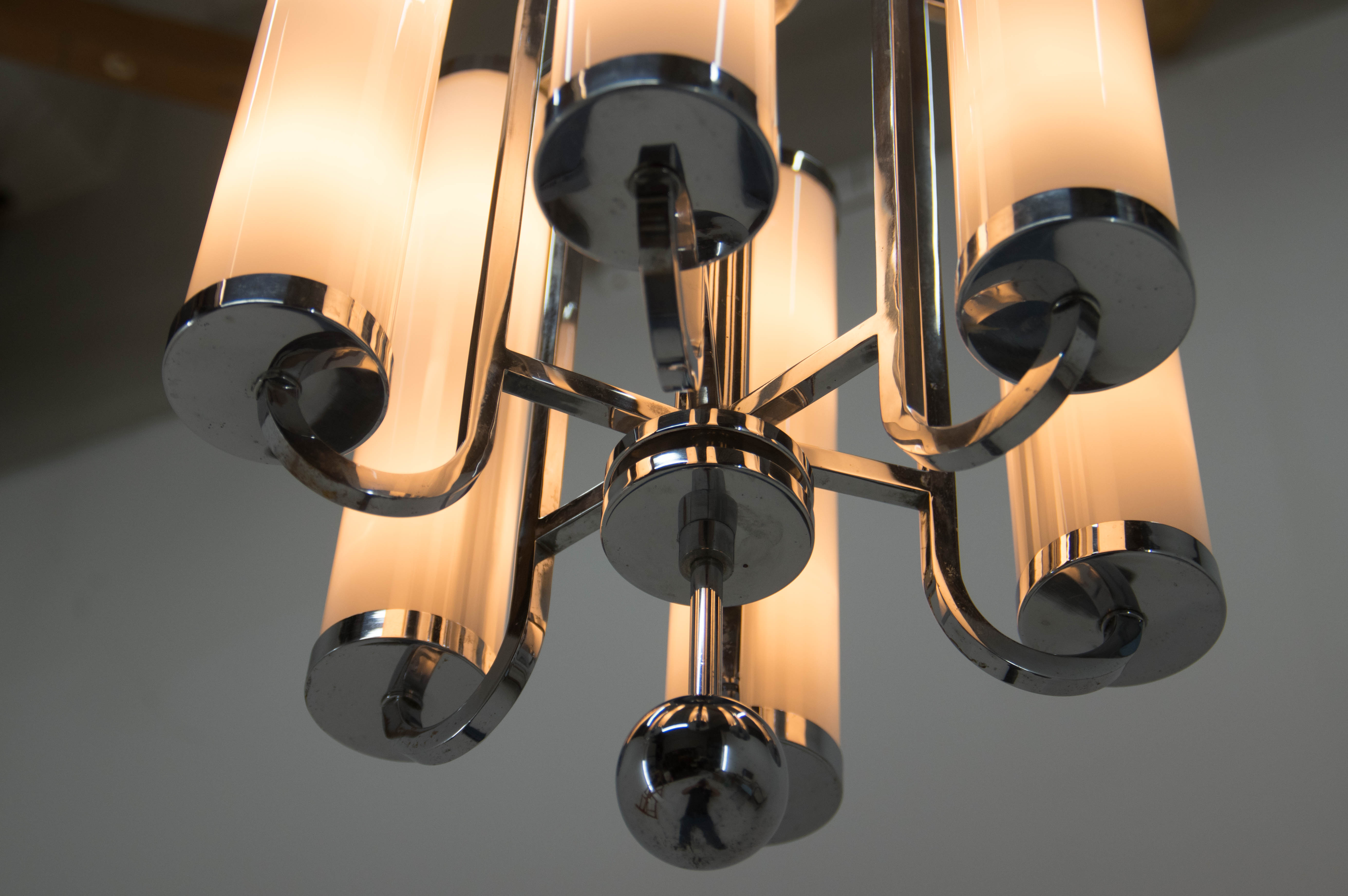 Bauhaus chrome-plated tubular chandelier, 1930s