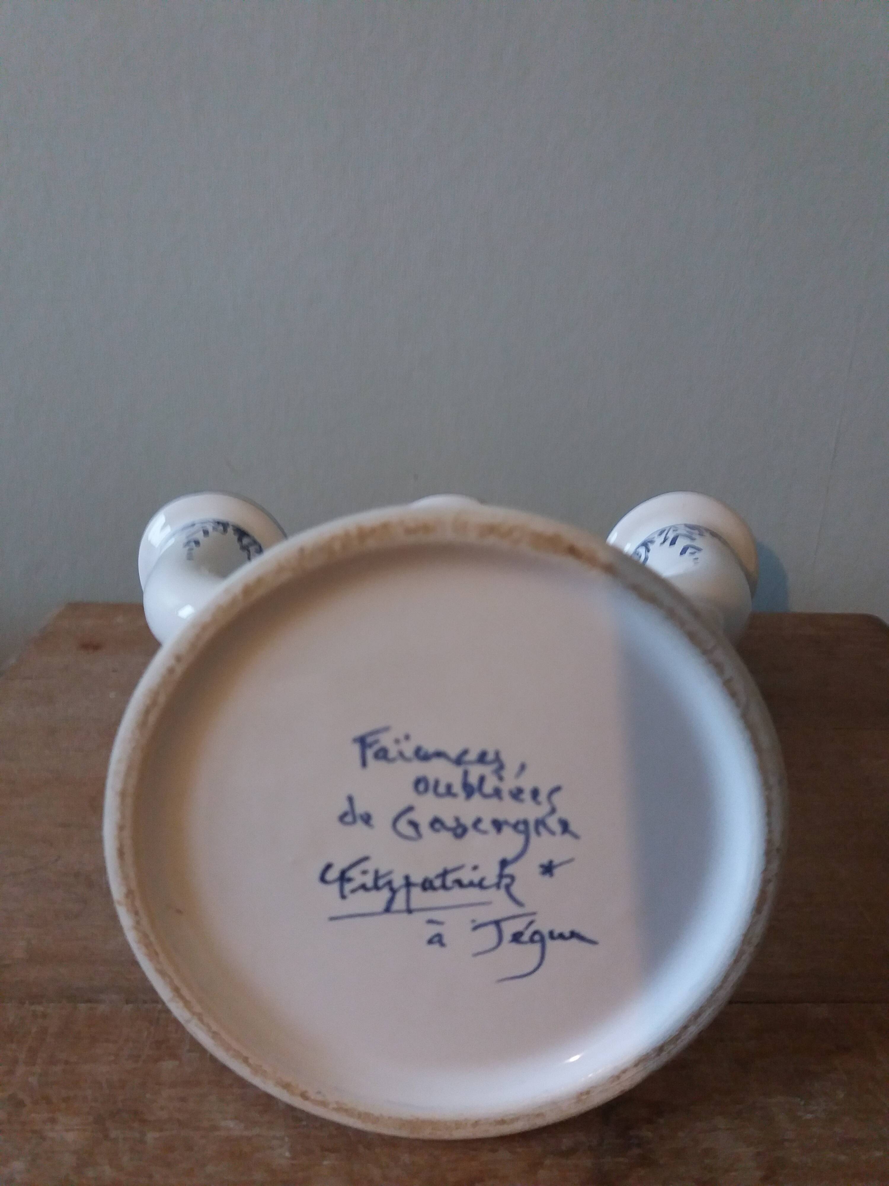 Candlestick candle holder signed Fitzpatrick Forgotten earthenware from Gascony