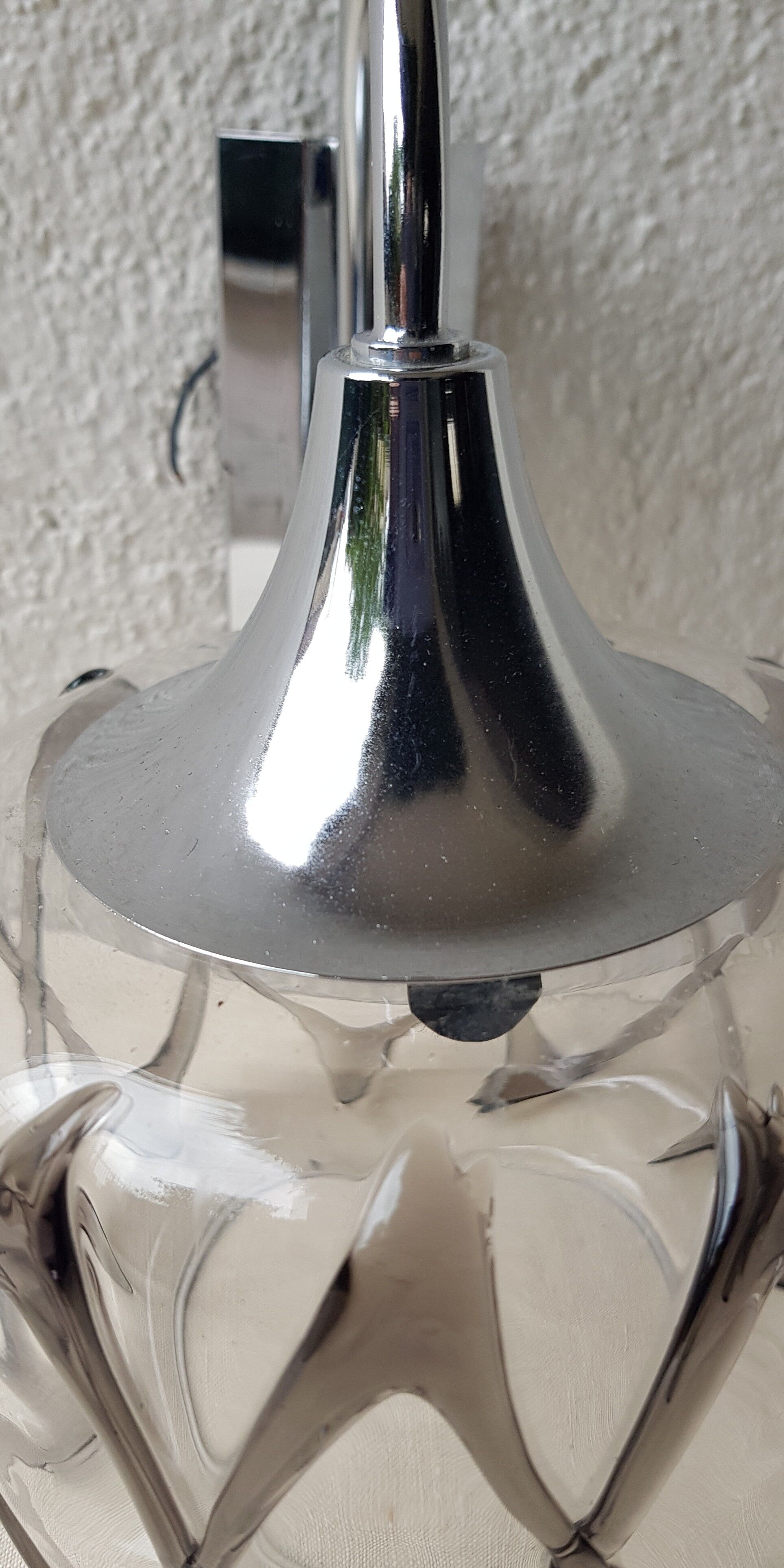 70's glass and chrome metal sconce