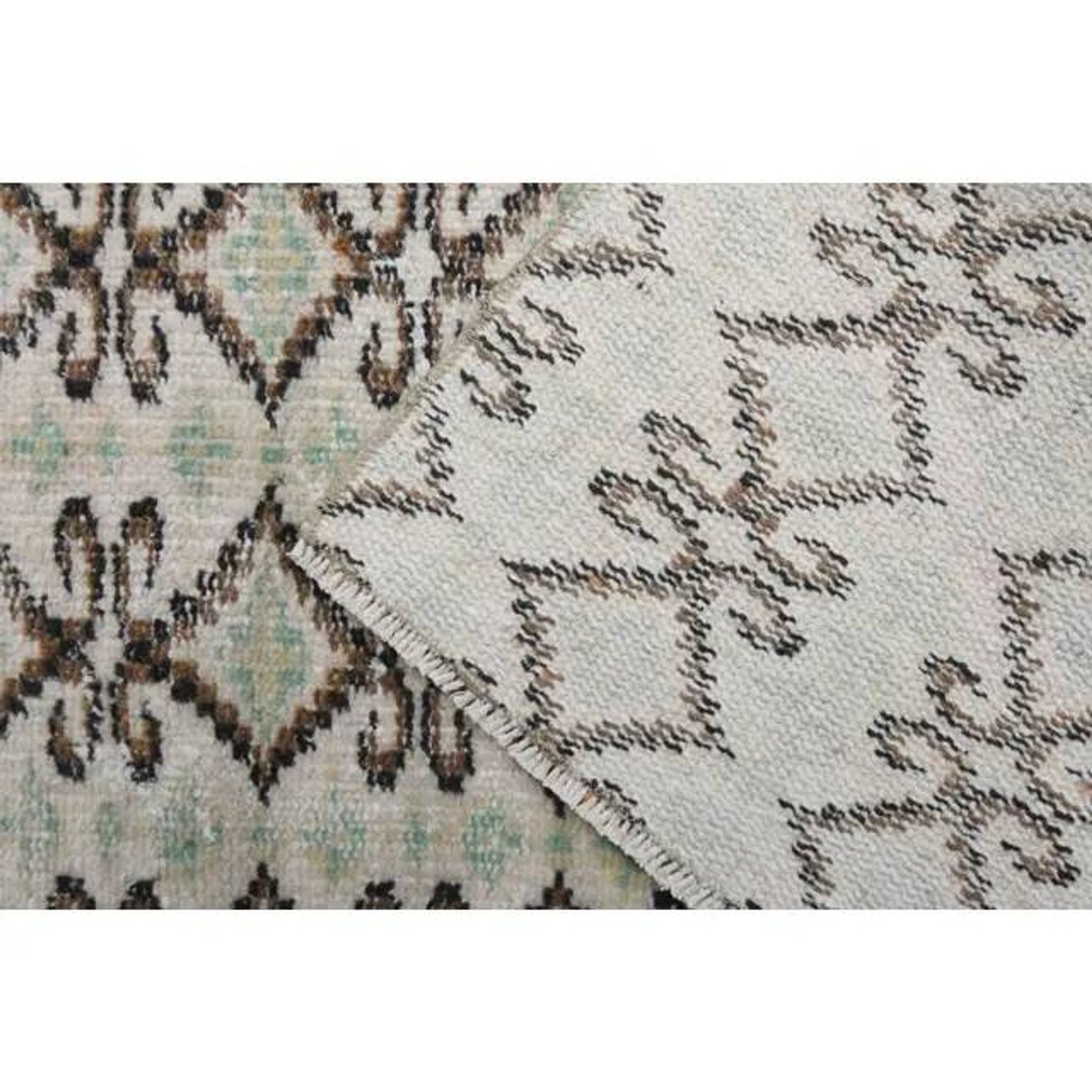 1970s Turkish Hand-Knotted Wool Cotton Beige Runner Rug 70x262