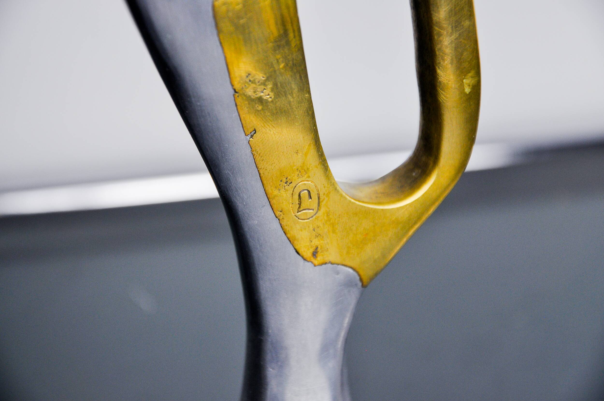 Pair of brutalist candlesticks by Léopold, bronze and aluminum, Spain, 1970