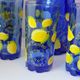 Service to orangeade citronnade in vintage blue glass carafe + 6 glasses