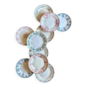Set of 10 mismatched antique ironstone flat plates