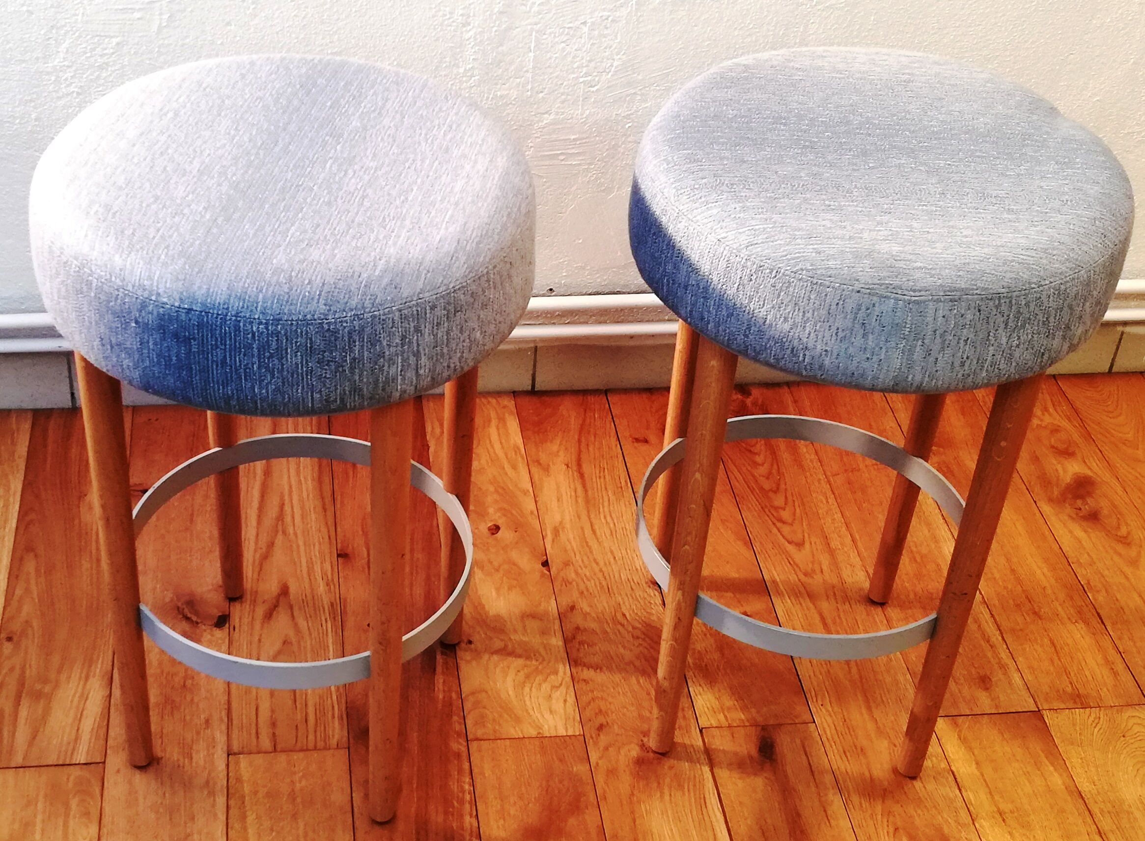 Vintage stool blue fabric