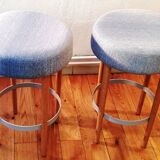 Vintage stool blue fabric