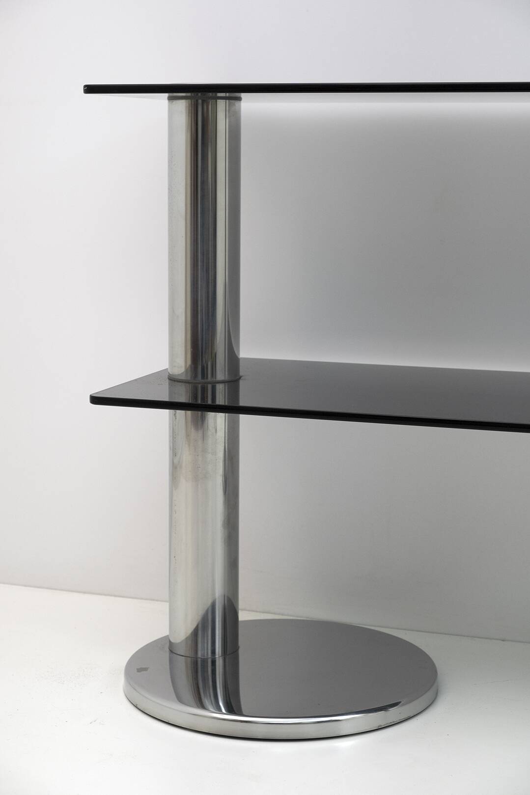 Mid-century Modern Italian Chromed Steel and Smoked Glass Console, 1970s
