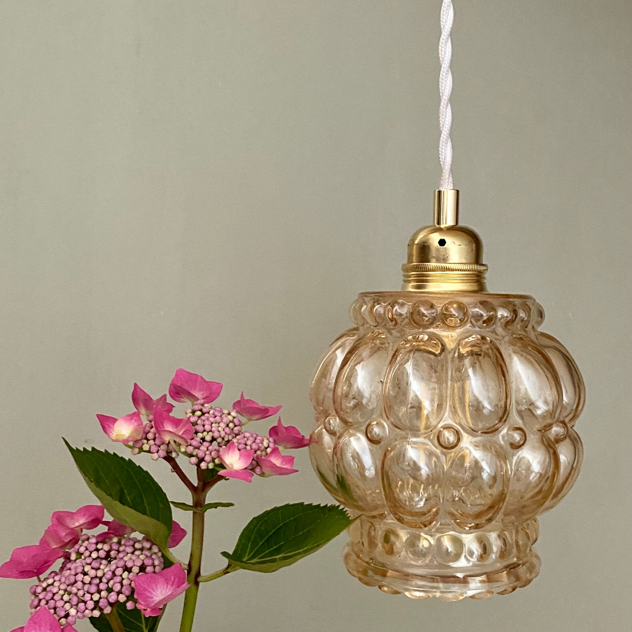 Vintage amber glass globe pendant lamp