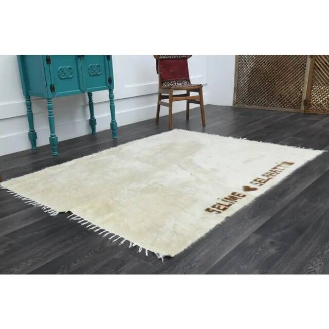Vintage Turkish Hand-Knotted Wool Cotton Beige Kilim Area Rug 157x203