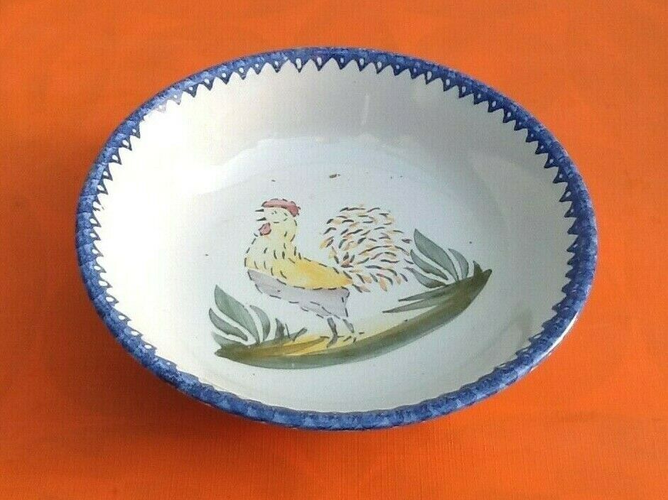 Old round and hollow dish Charolles earthenware Rooster decoration