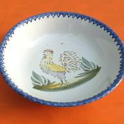 Old round and hollow dish Charolles earthenware Rooster decoration