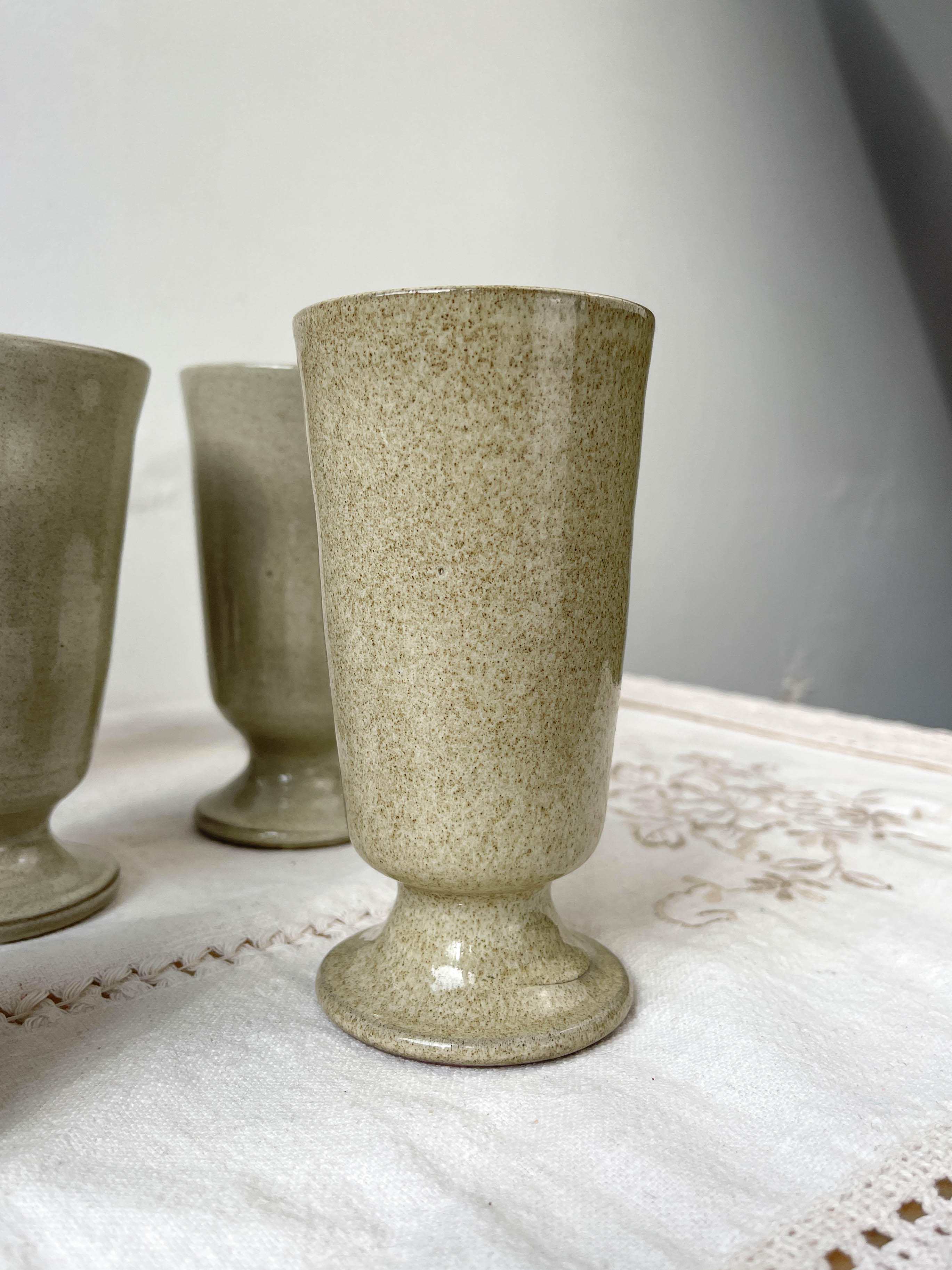 6 mazagrans in vintage speckled stoneware