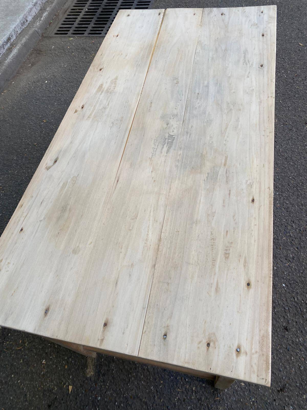 Parisian desk from the 1940s stripped to raw solid wood, 120cm.