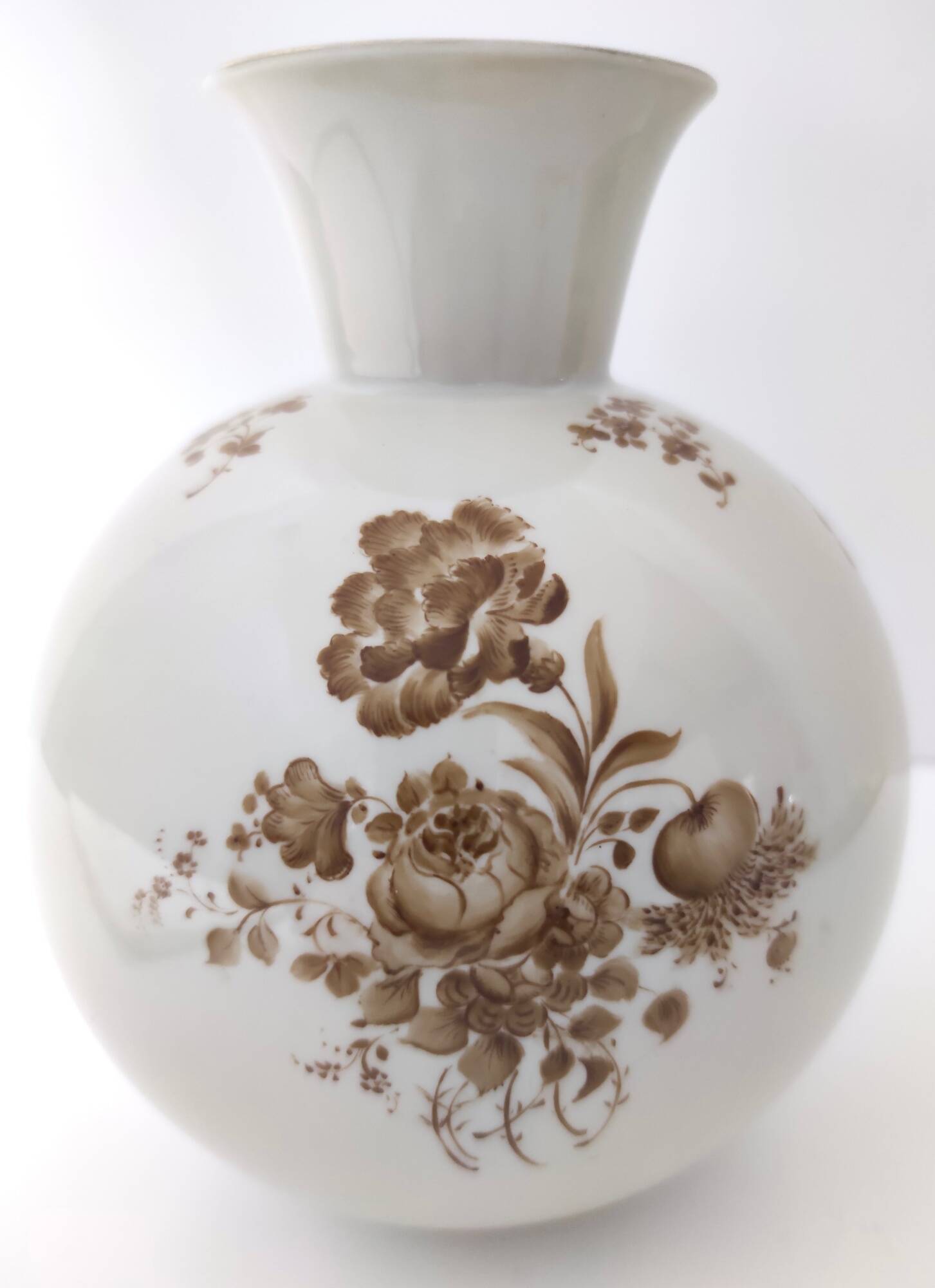 Ivory Ceramic Vase with Brown Floral Details by Rosenthal, Italy