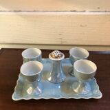 Porcelain egg set 50s shellfish and salt shaker on pearl tray
