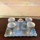 Porcelain egg set 50s shellfish and salt shaker on pearl tray