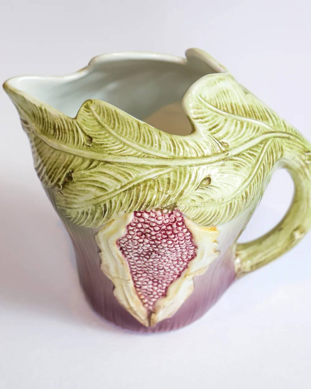Rare vintage Italian majolica pitcher or jug in the shape of a fig.