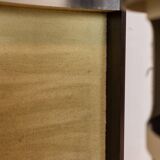 Circular bar in brushed metal, wood and carpet. 1970s.