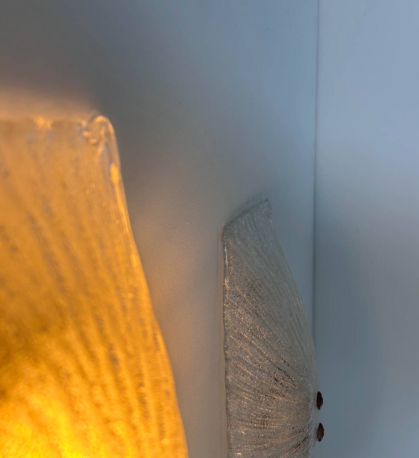 Pair of vintage wall lights, bubbled Murano glass, Italy 1970
