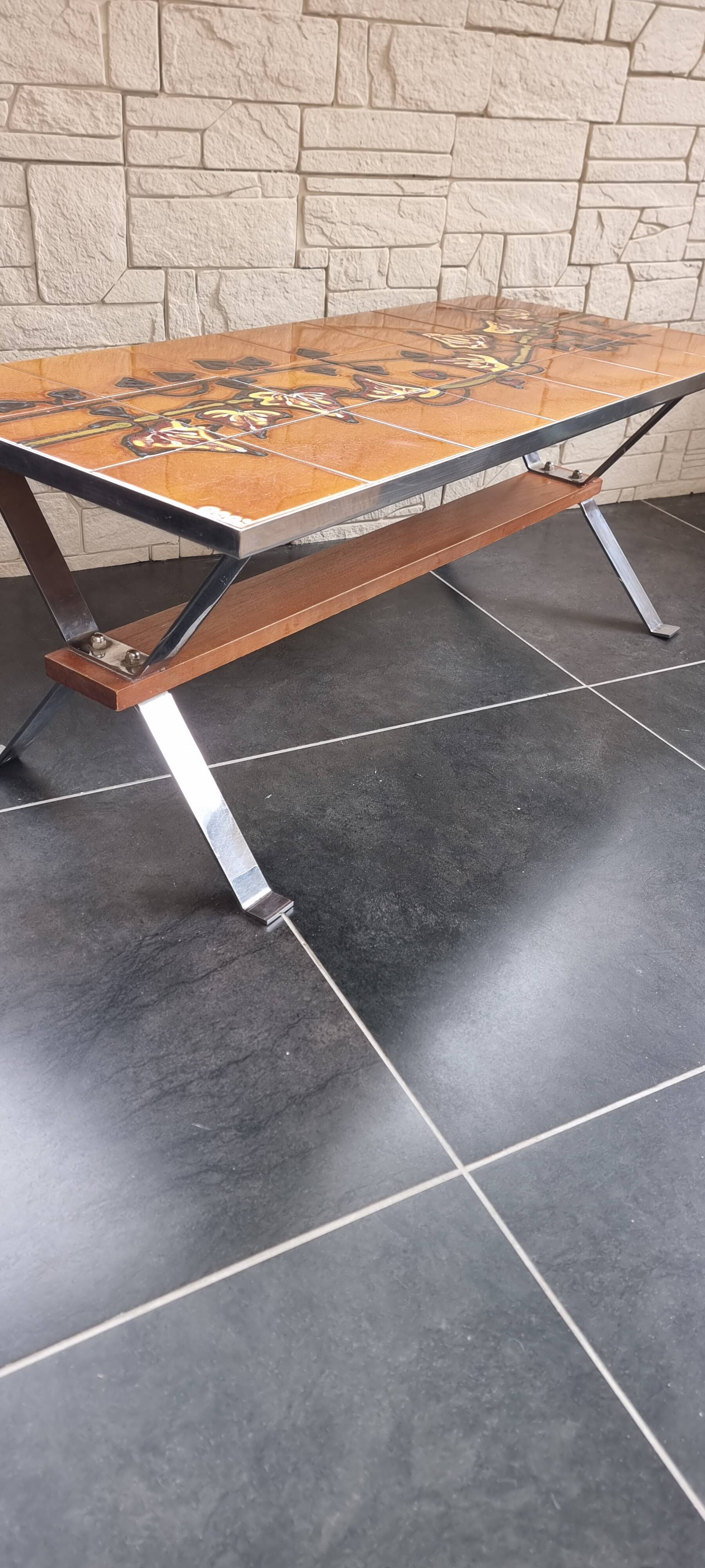 Ceramic tile coffee table signed ADRI 1970