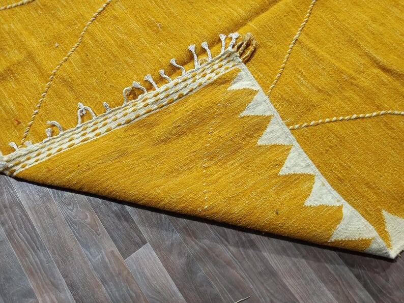 Moroccan kilim rug, yellow, handmade, 150/250cm.