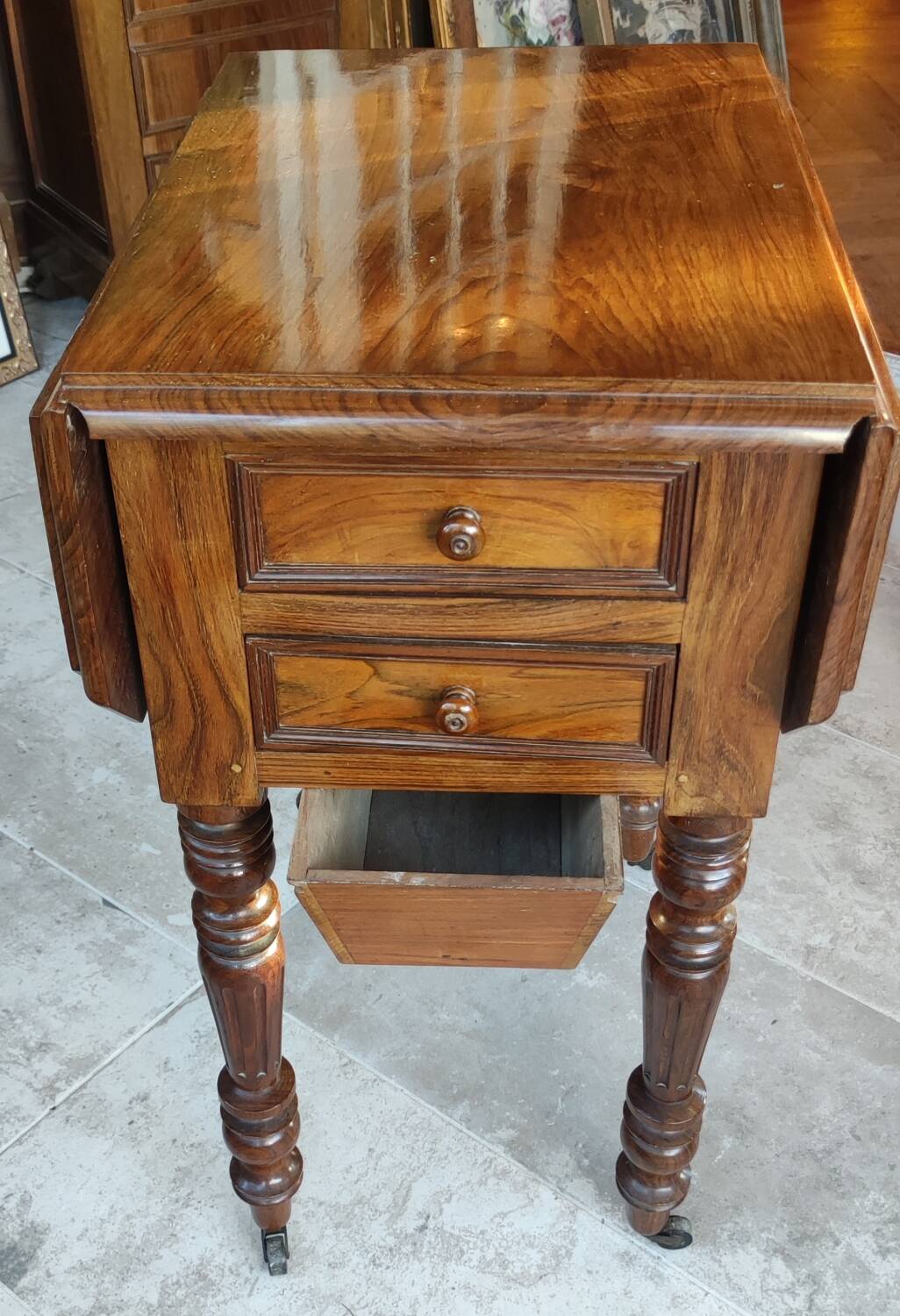 Old bedside table with drop flaps furniture louis xvi style/19th century