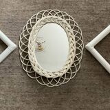 Rattan entrance set with mirror and 2 coat hooks.