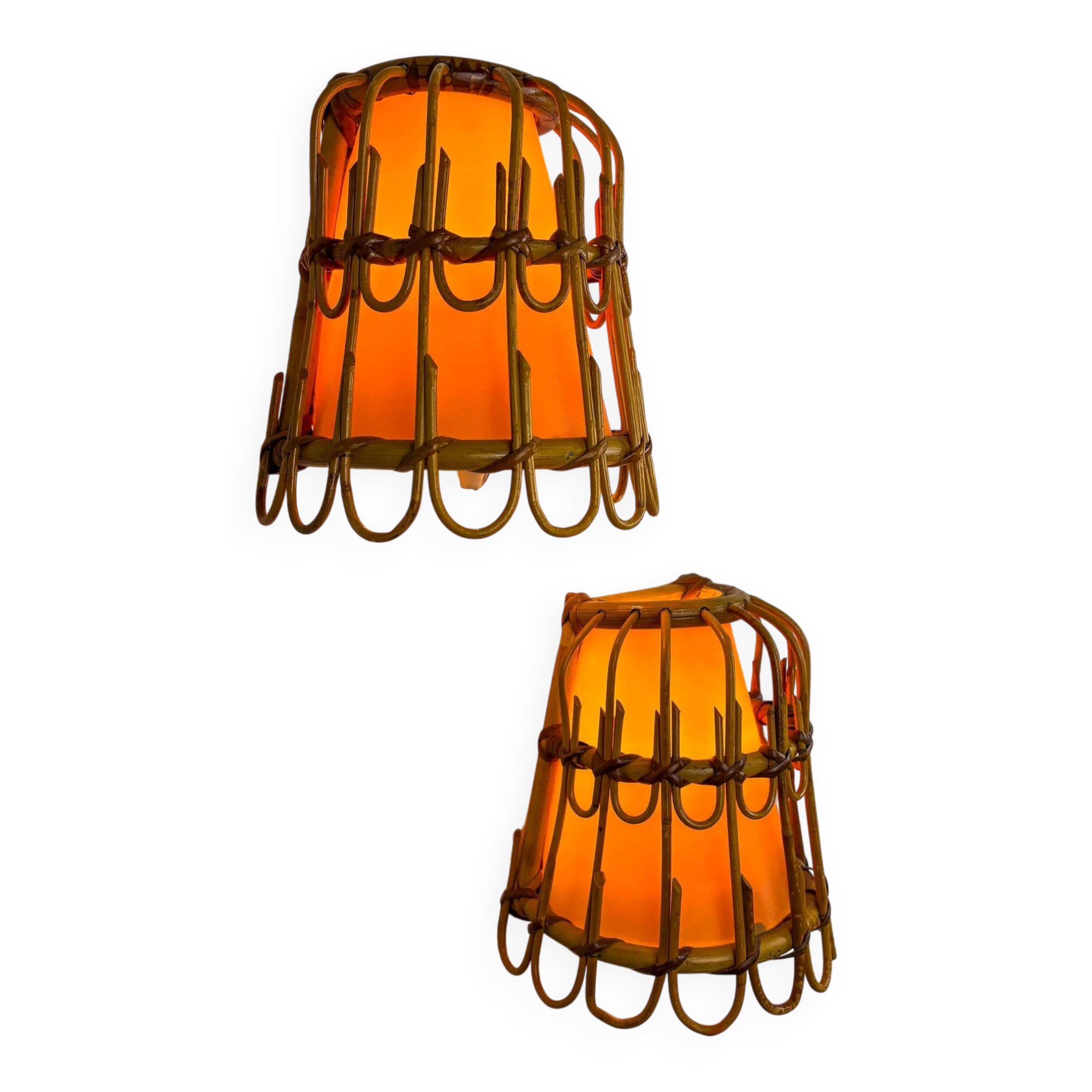 Pair of mid-century rattan wall sconces, Italy, circa 1960s