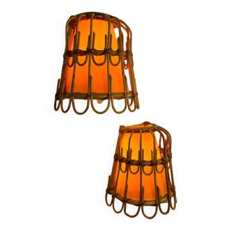 Pair of mid-century rattan wall sconces, Italy, circa 1960s