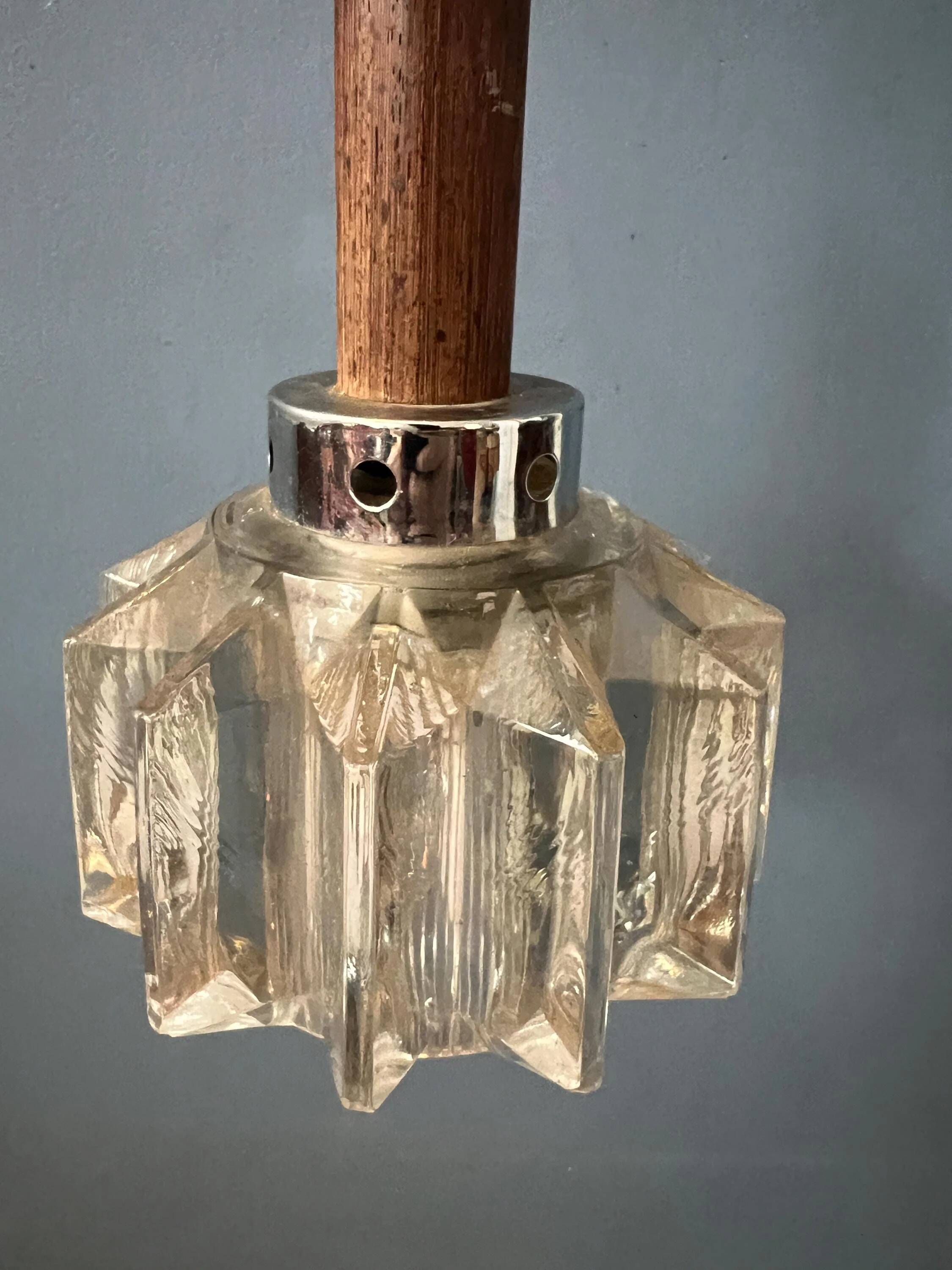 Small Mid-Century crystal glass pendant light