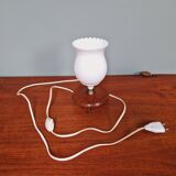 Scandinavian tripod lamp in white opaline and teak, 1960s