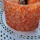 70s Scandinavian style chandelier in wood and orange granite resin 3 lights