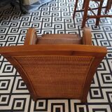 Fauteuil colonial rotin avec ottoman