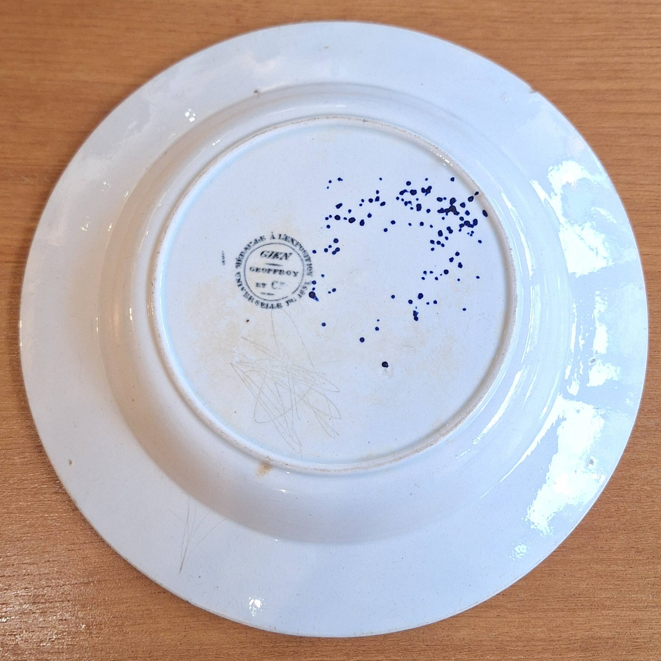 Set of 2 Gien Geoffroy Deep Plates with 19th Century Floral Decoration