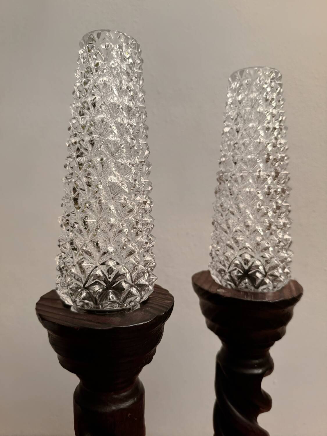 Brutalist turned wood candlesticks from the 60s
