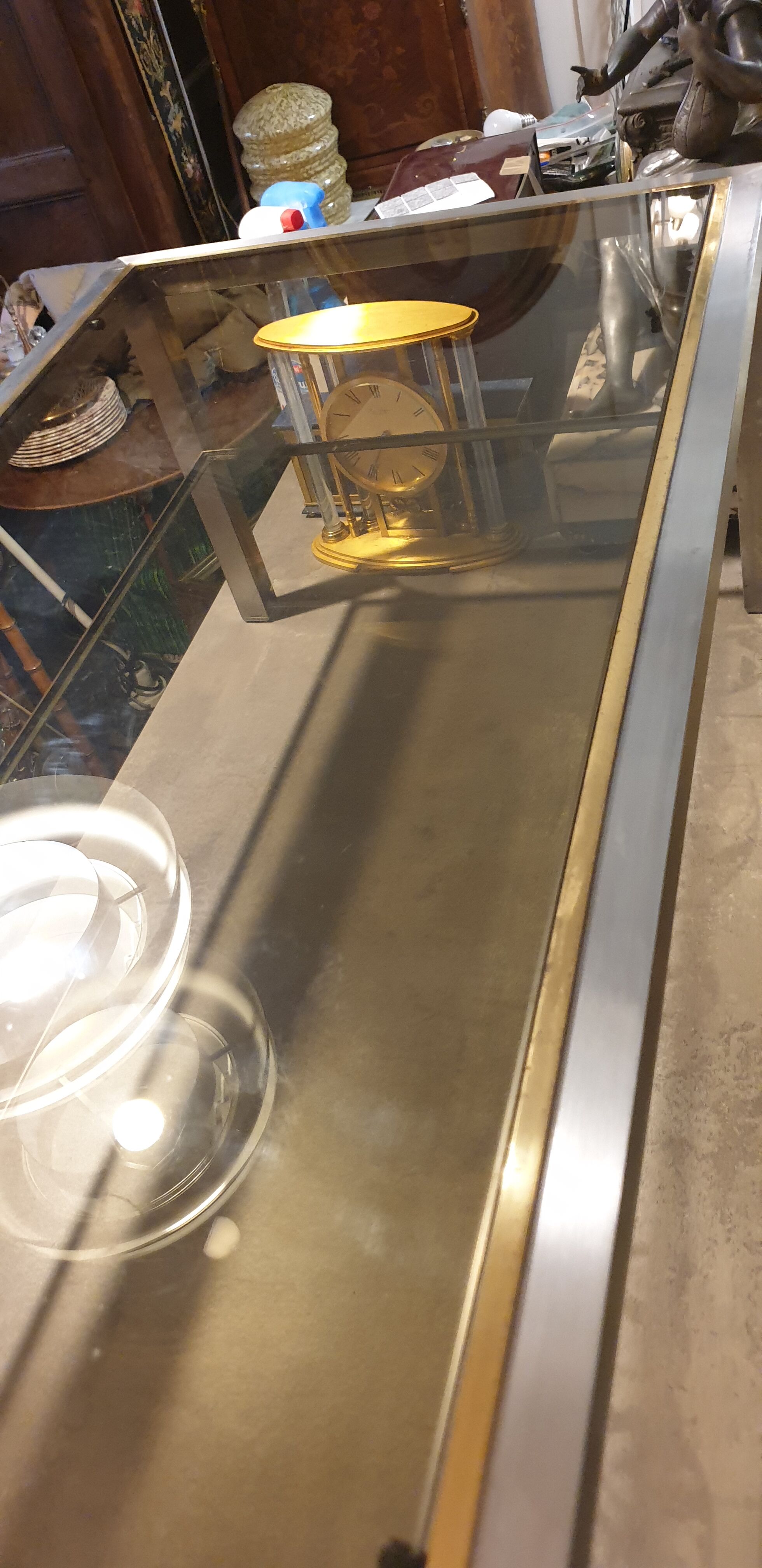 Rectangular glass and metal coffee table