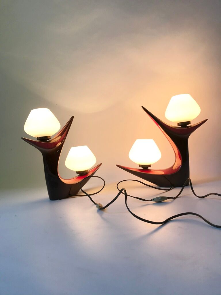 2 lamps 1950 ceramic opaline