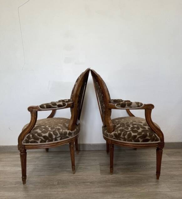 Pair of Louis XVI period medallion armchairs