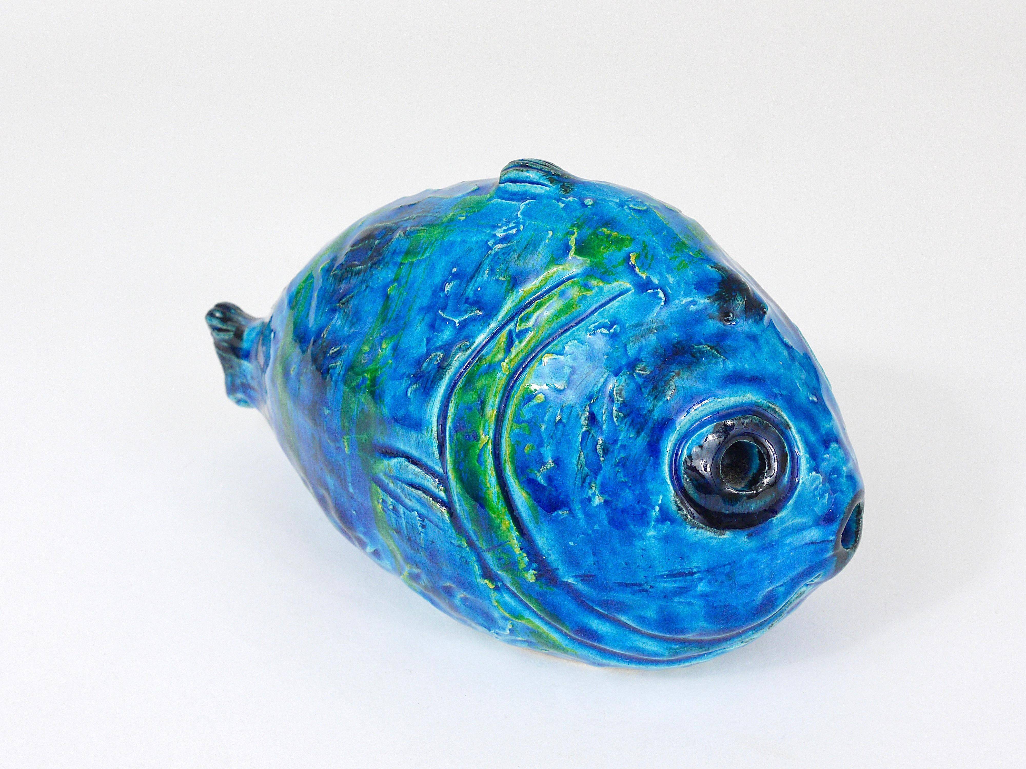 Blue enamelled fish sculpture Rimini by Aldo Londi Bitossi, Italy, 1950s