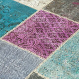 Hand-knotted oriental overdyed 205 cm x 300 cm multicolor patchwork carpet