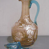 Emaille glass service a liqueur carafe and glasses