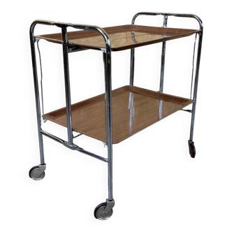 1960s 1970s Serving Cart Dinette Side Table Space Age Design Chrome Brown