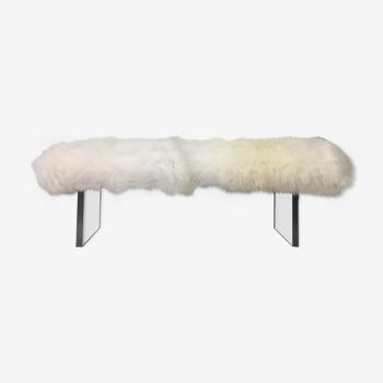 White real sheepskin fluffy furry acrylic hooves bench ottoman bedside